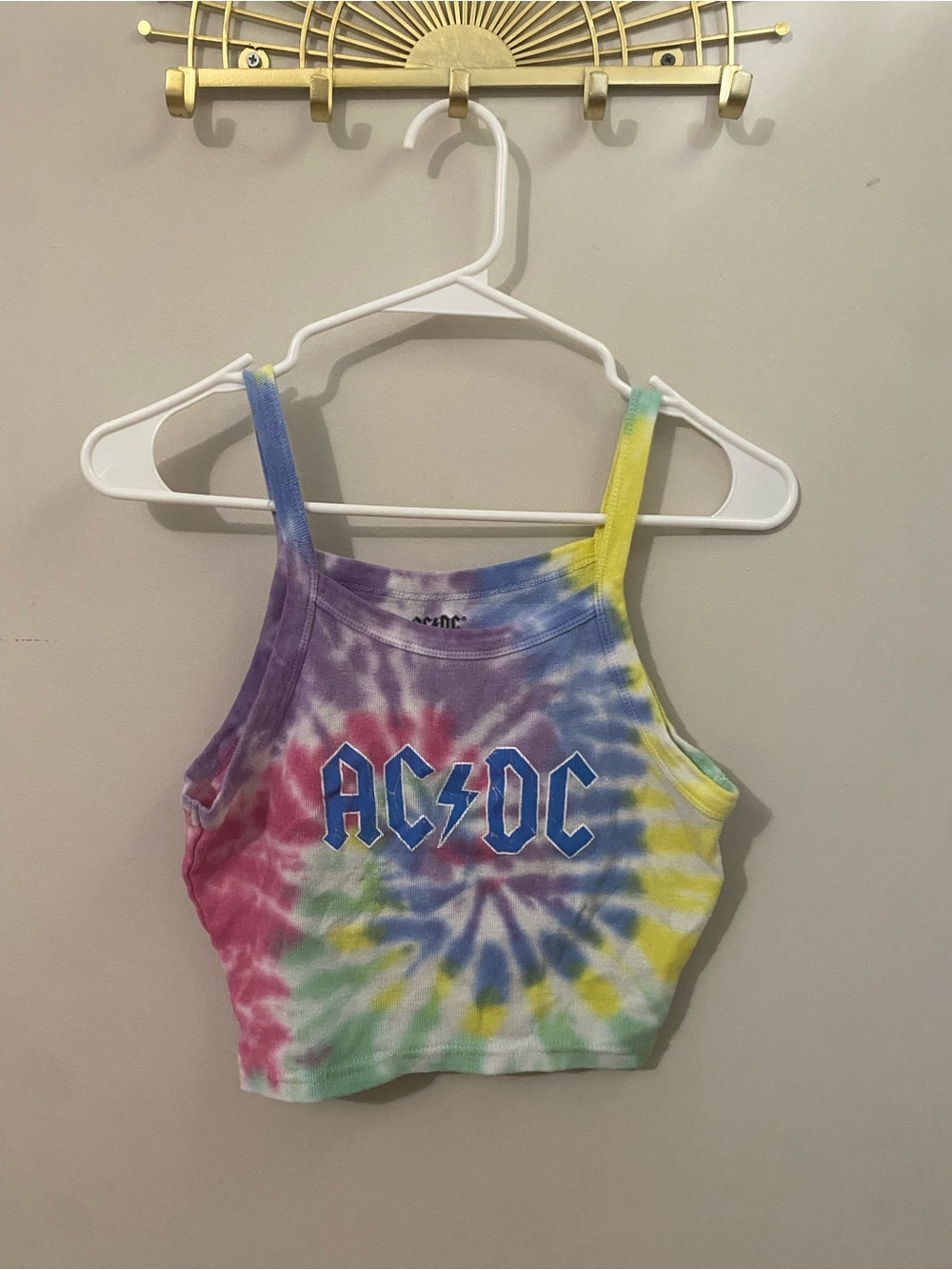 AC/DC Tie-Dye Crop Tank Top - Blue, Purple, Yellow, Pink, Green